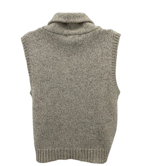 Joan Harper Knit Sweater Vest Womens M Tan Wool Blend Shawl Collar Ribbed Trim - Picture 4 of 6